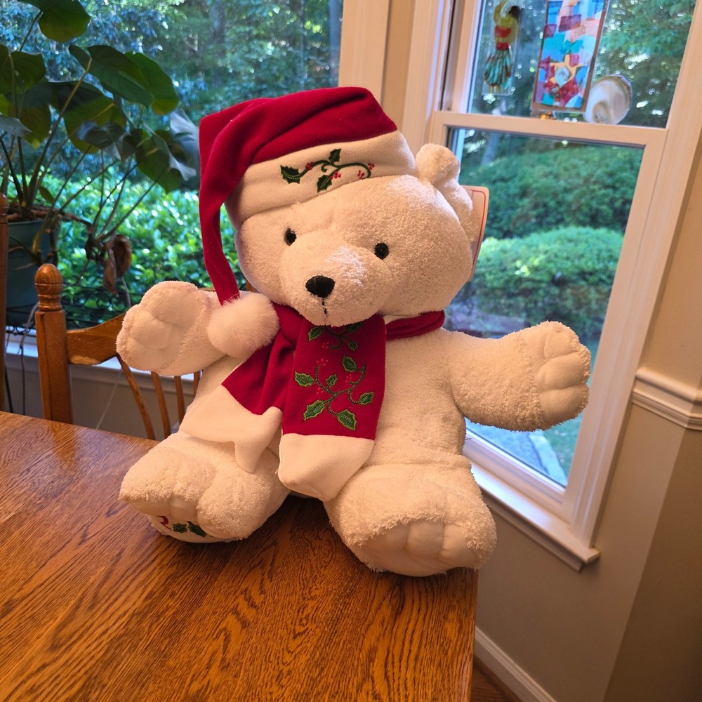 Dan Dee 2005 Kmart Collectible Christmas Teddy Bear White Plush Santa Hat Scarf